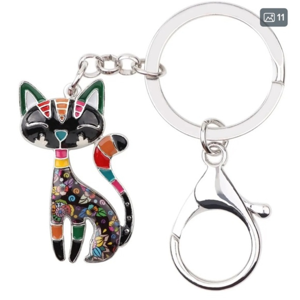 Super Cute Enamel Alloy Elegant Kitten Cat Keychain Handbag Charm Accessory
